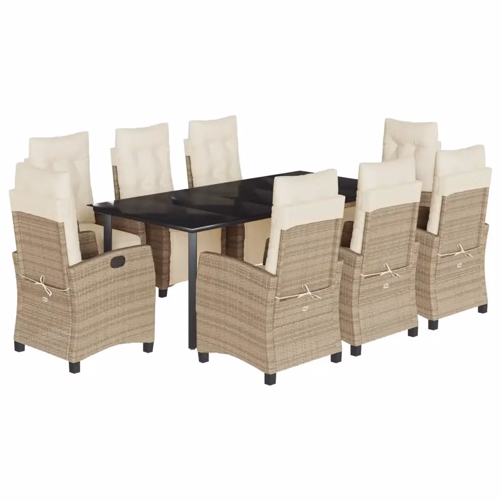 Set da pranzo da giardino vidaXL in polyrattan con cuscini beige e piano in vetro, 9 pezzi – 2