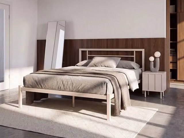 Letto in metallo beige chiaro 120 x 200 cm con rete a doghe in legno massello stile industriale minimalista