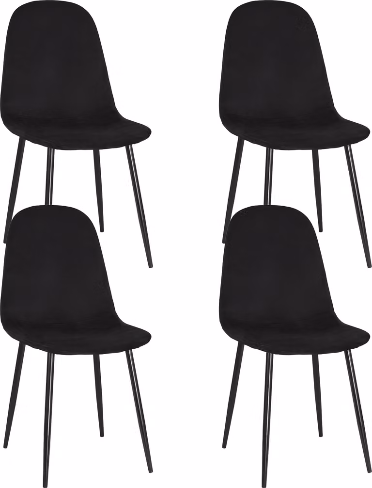 Sedia da pranzo, sedia da cucina, sedia da ufficio; seduta in velluto con gambe in metallo nero, portata massima 120 kg; comoda sedia per l'home office, seduta nera, gambe nere; set da 4 pezzi