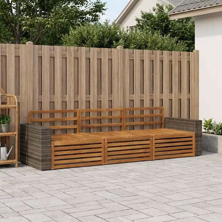 Set di divani da esterno da 3 posti vidaXL in legno di acacia massello marrone con seduta in tessuto per giardino e terrazza