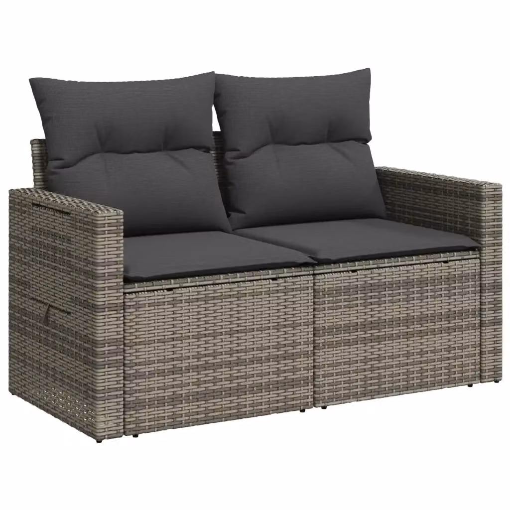 Divano da giardino a 2 posti vidaXL in polyrattan grigio con cuscini imbottiti e coperture rimovibili – 2