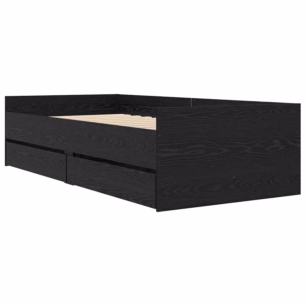Struttura letto in pino massello vidaXL con cassetti, stile rustico, colore nero, L/P/H: 190 x 90 x 53 cm – 2