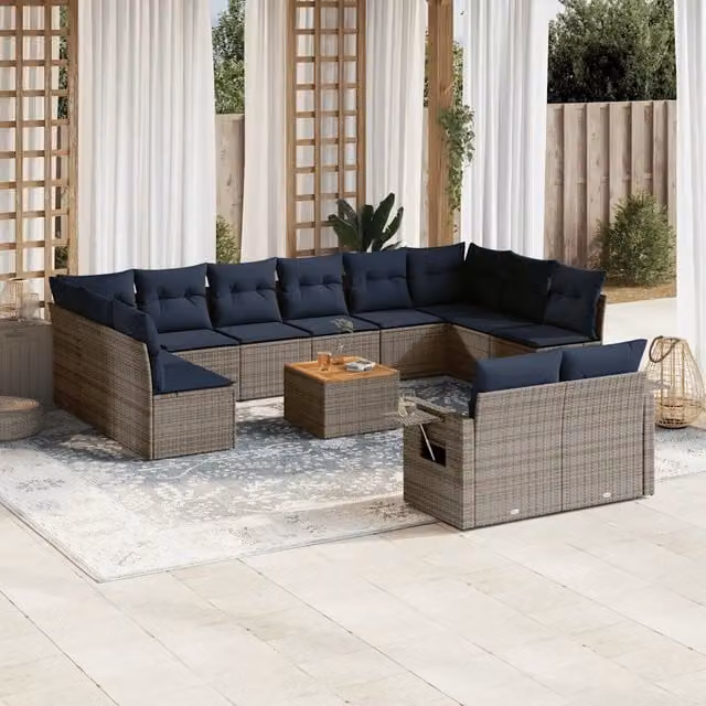 Set di Divani da Giardino a Forma di U vidaXL in Polyrattan Grigio con Cuscini e Tavolino da Esterno