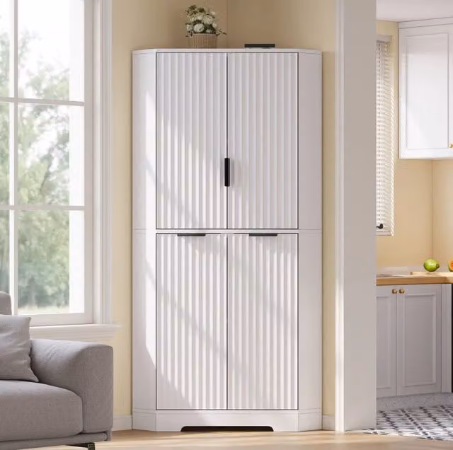 Armadio angolare con ripiani regolabili in MDF; bianco; 60 x 60 x 172 cm