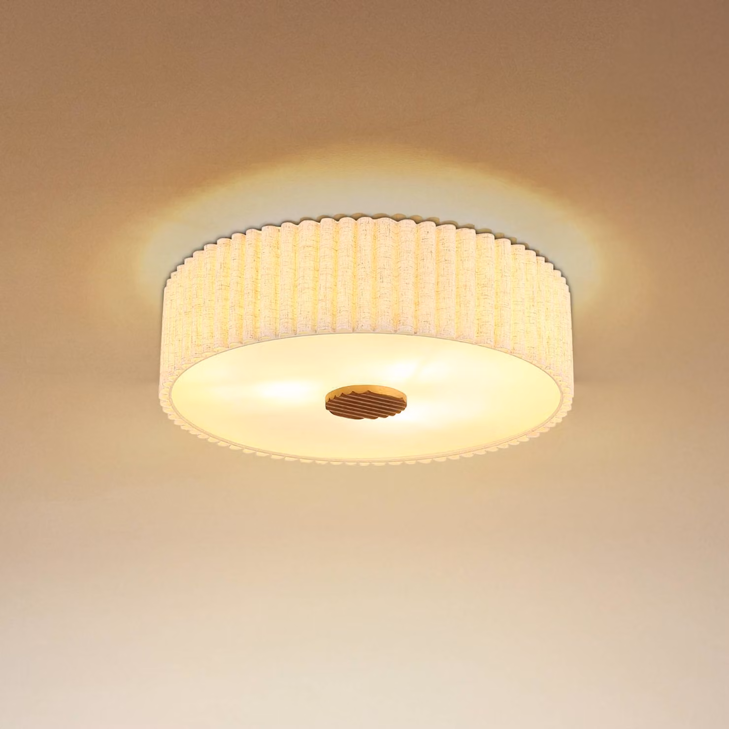 Globo Plafoniera soffitto Jannie, dimmerabile, Crema / Ambra, Soggiorno / Sala da pranzo, Tessuto / Stoffa / Seta, Plafoniera