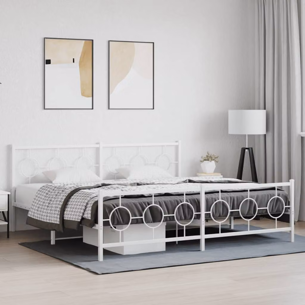 vidaXL Giroletto con Testiera e Pediera in Metallo Bianco L: 198 cm, P: 207 cm