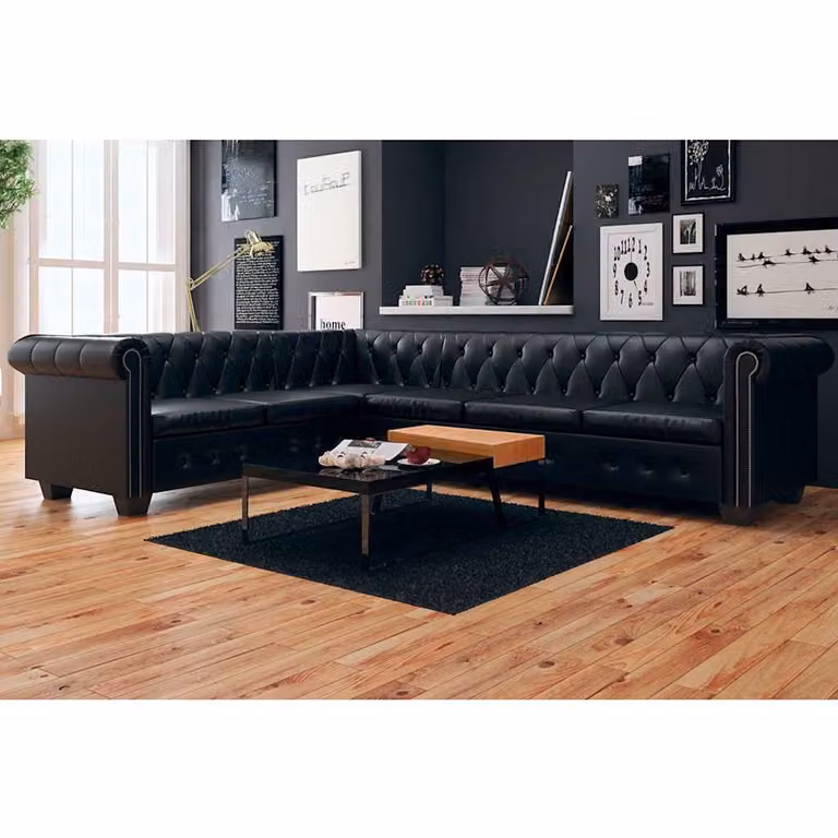 vidaXL Divano angolare Chesterfield 6 posti in pelle sintetica nera