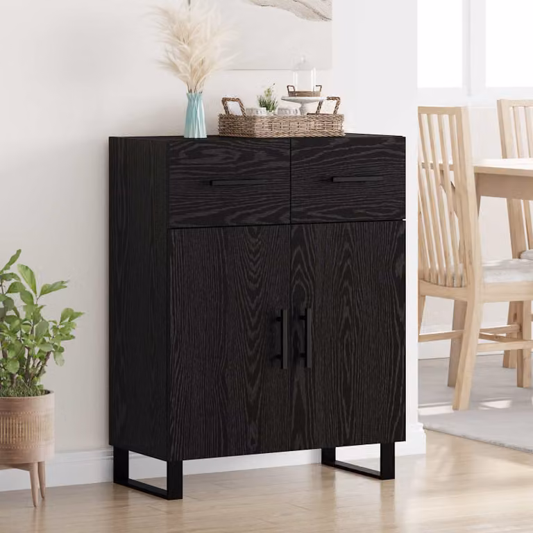 Credenza moderna vidaXL in legno ingegnerizzato e metallo, colore nero, L: 69,5 cm, P: 34 cm, H: 90 cm
