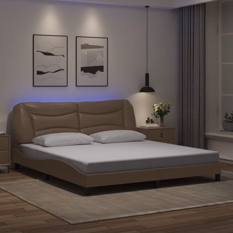 vidaXL Giroletto Hvar Cappuccino con LED e porta USB senza materasso L: 180 cm, P: 200 cm, H: 185 cm