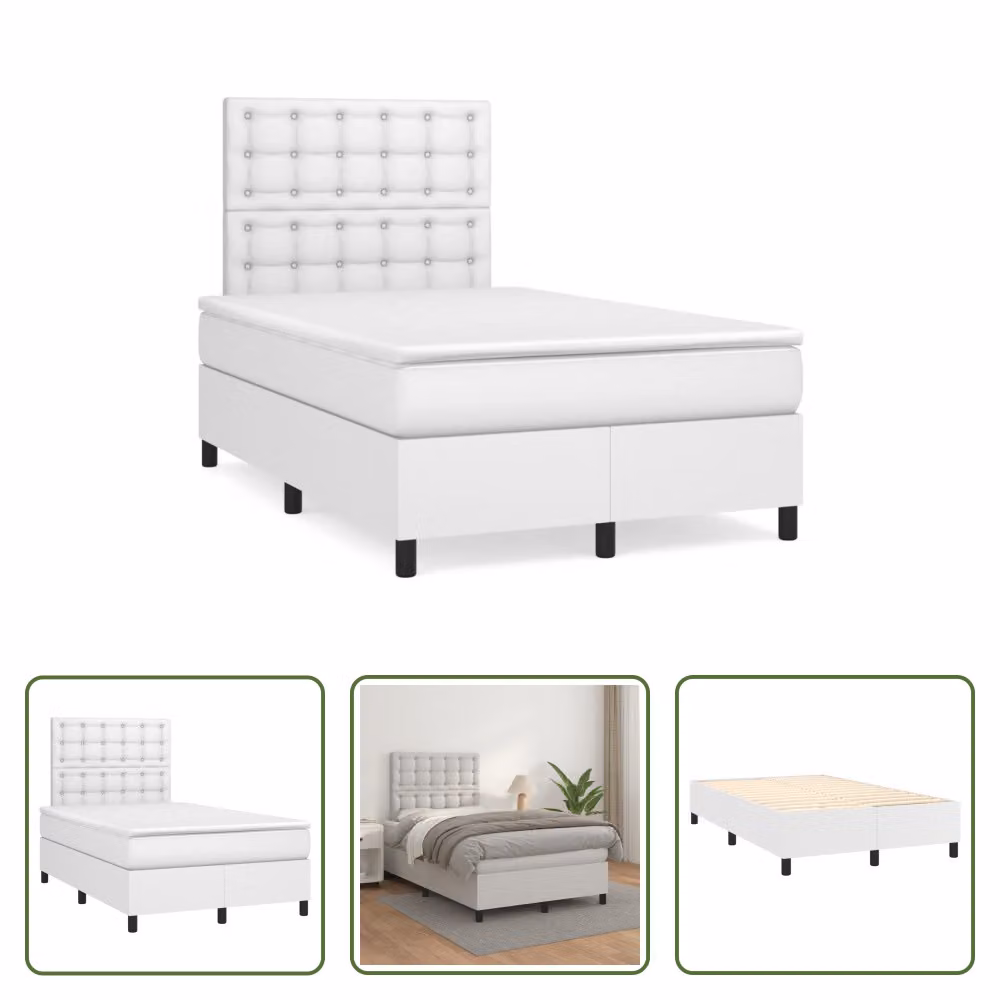 The Living Store Letto a molle con materasso bianco 120x190 cm in Pelle finta