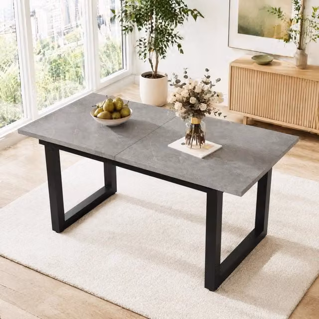 Tavolo da pranzo estensibile Mivray in stile industrial con piano in MDF laminato e struttura in metallo, colori grigio e nero, L: 160 cm, P: 80 cm, H: 75 cm