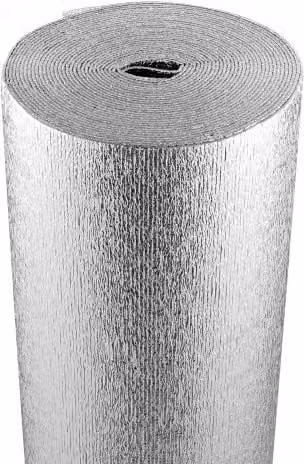 VEVOR Rotolo di Isolamento Riflettente Doppio in Schiuma EPE e Alluminio Argentato, Barriera Radiante Termica per Finestre, Tetti e Camper, L: 122 cm, P: 1524 cm, Spessore: 1,9 mm