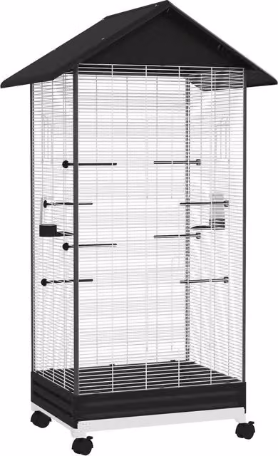 Gabbia per uccelli da terra per interni 79 x 65 x 155 cm mobilità su ruote facile pulizia contemporanea in acciaio nero 21_0007592