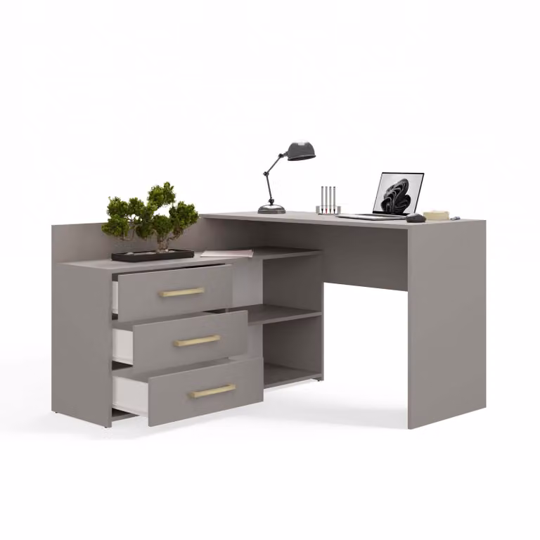 Scrivania con cassettiera MIKOL - grigio