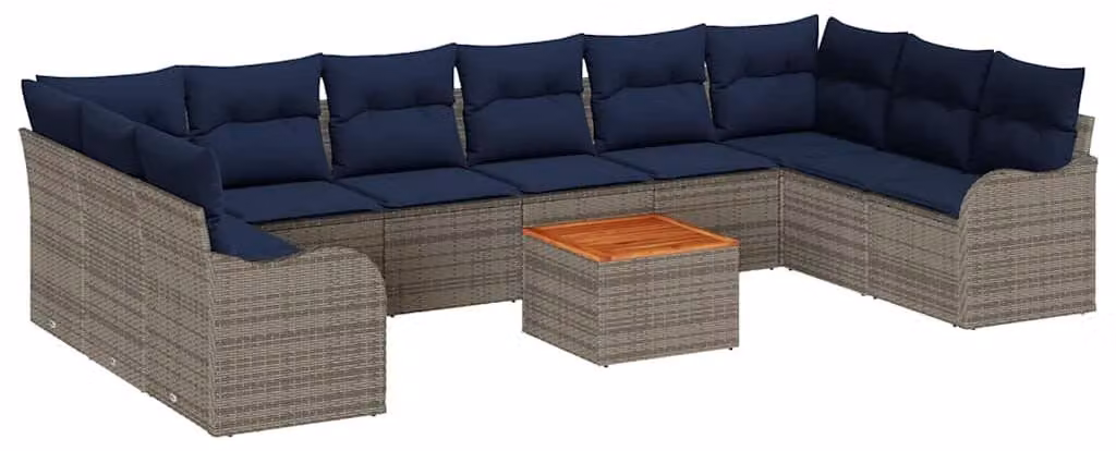 Set da giardino composto da 11 pezzi, colore grigio, realizzato in rattan sintetico