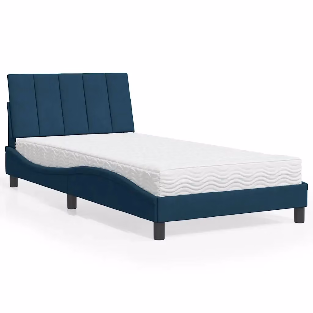 Letto con Materasso Hanko blu in velluto vidaXL L/P/H: 100 x 200 cm – 2
