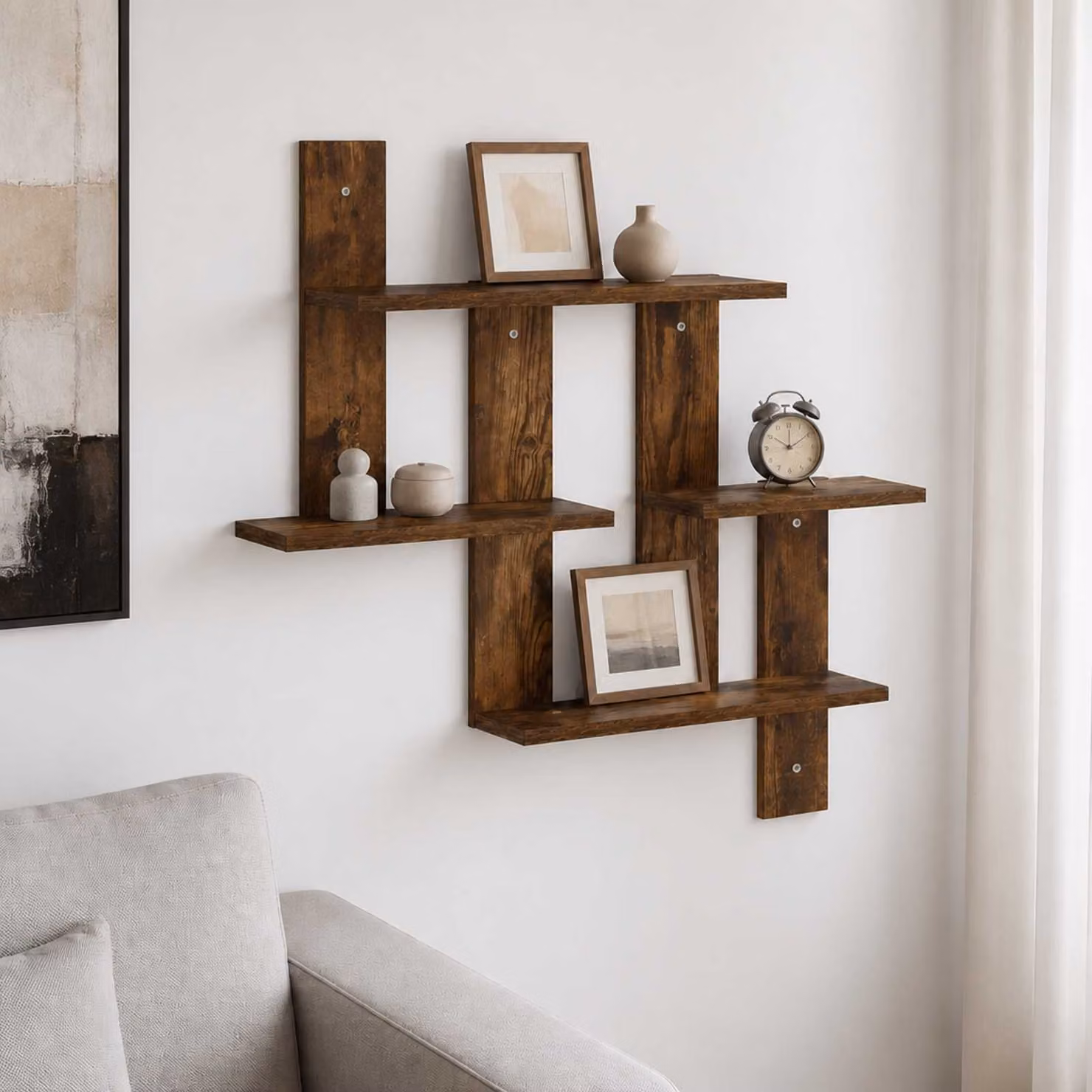 Scaffale da parete moderno vidaXL in Rovere Fumo, L: 85 cm, P: 13,5 cm, H: 73,5 cm
