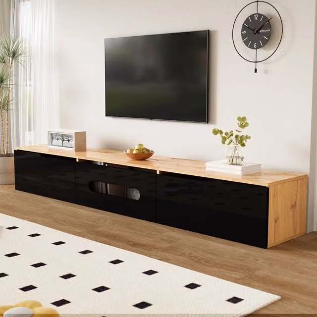 Mobile TV con 3 ante ammortizzate; LED a 16 colori via app; MDF e pannello truciolare nero 180 × 35 × 30 cm