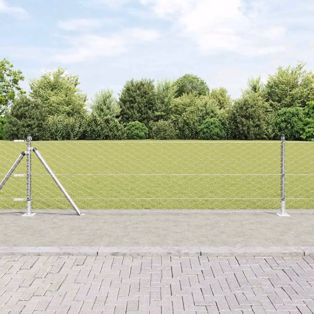 Recinzione esagonale con base in cemento vidaXL, argento, L: 25 m, H: 0,6 m