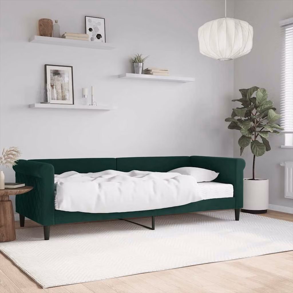 vidaXL Divano Letto in Velluto Verde con Materasso L/P/H: 200 x 80 x 68 cm