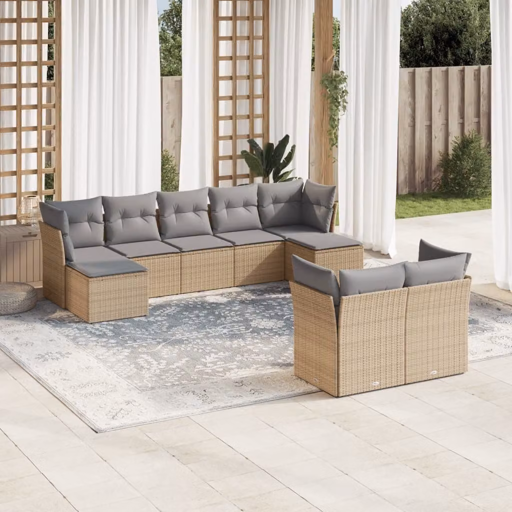 Maison Exclusive - Set Divano da Giardino 9 pz con Cuscini Beige in Polyrattan