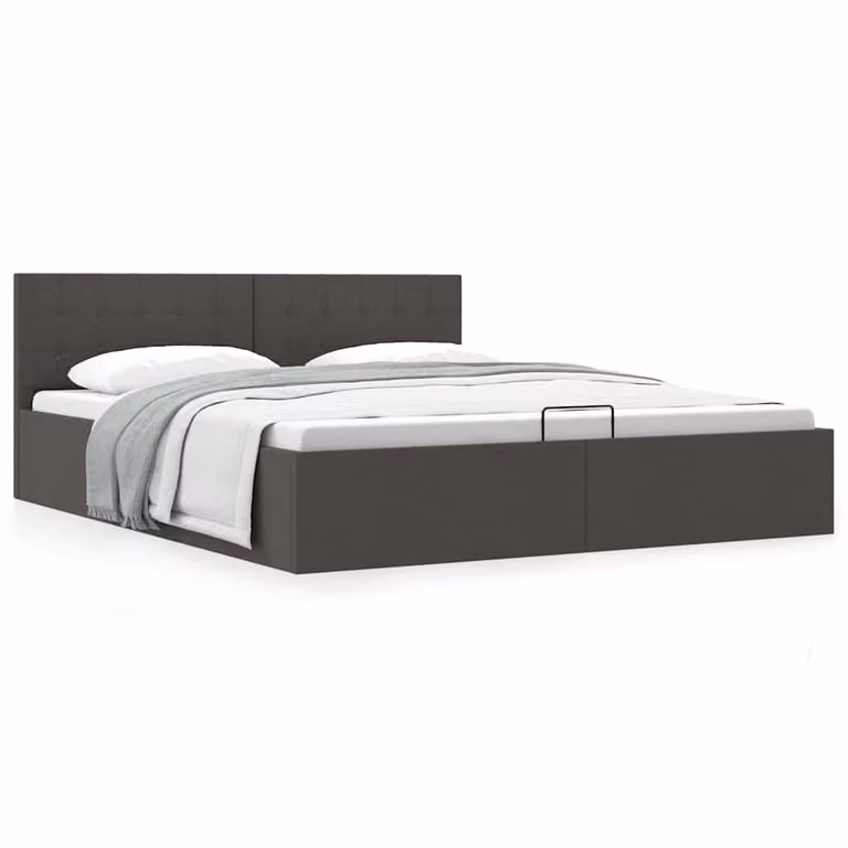 vidaXL Giroletto con Contenitore in Tessuto Grigio con Base a Sollevamento L/P/H: 160 x 200 x 73 cm