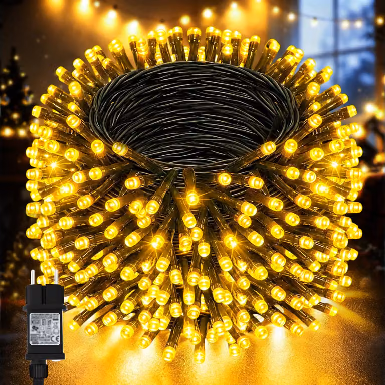 Catena luminosa per esterni, 50 metri, 500 LED, luce bianco caldo, timer, 8 modalità