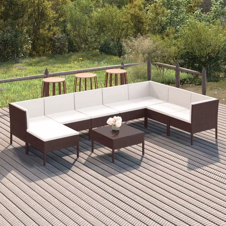 Maison Exclusive - Set da giardino da 9 pezzi con cuscini in rattan sintetico marrone