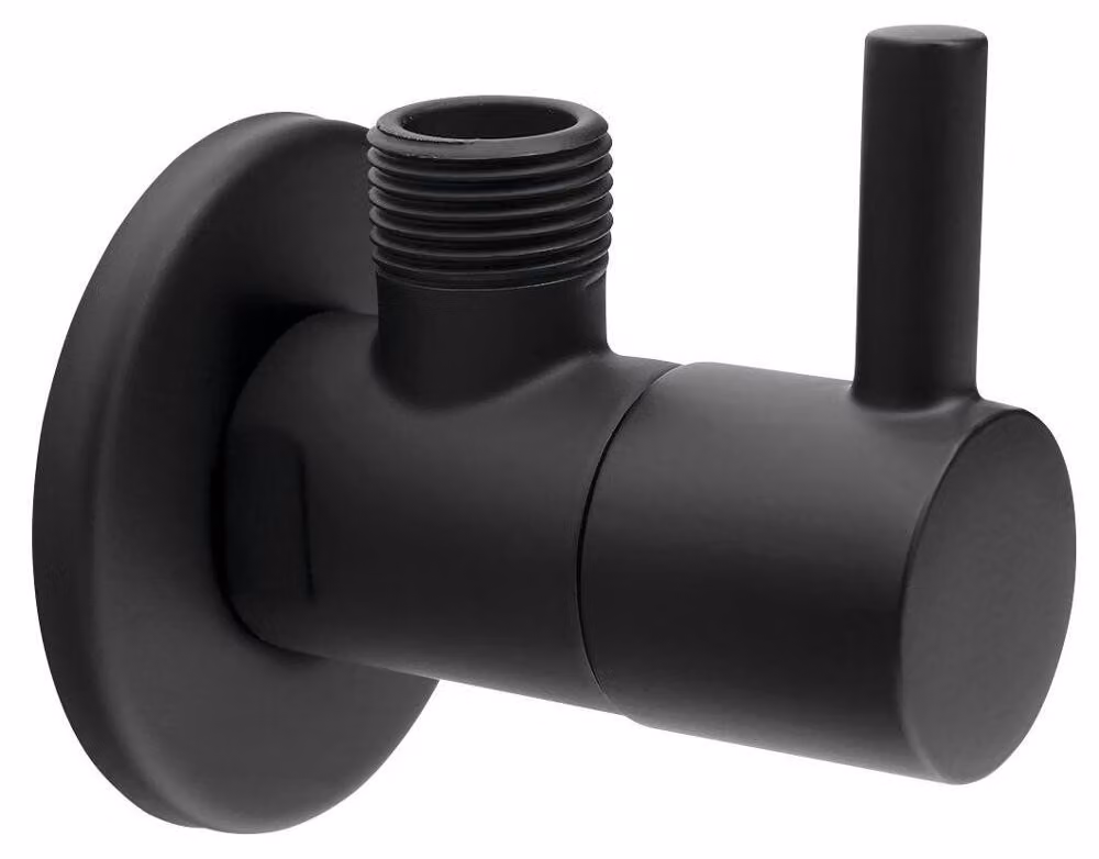 Valvola a sfera angolare 1/2 "x3/8", rotonda, nero opaco