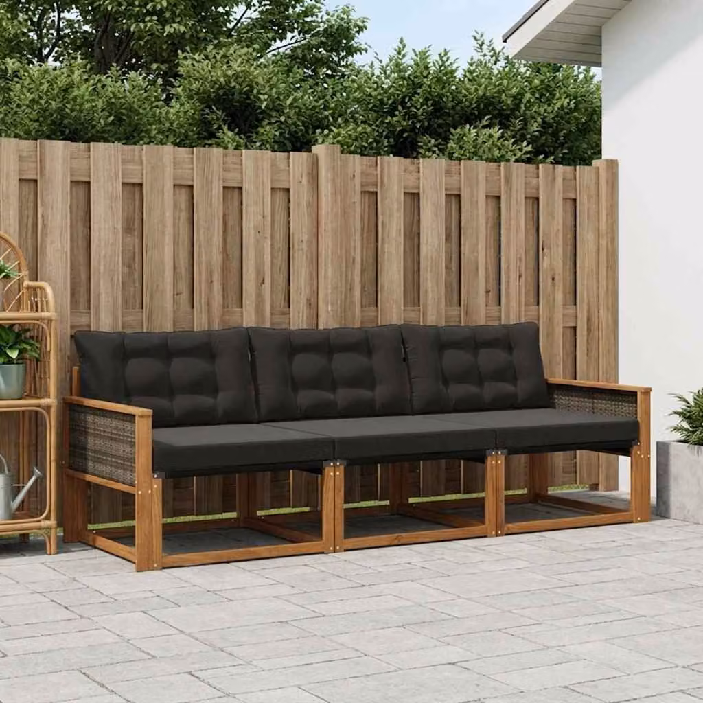 Set di divani da esterno vidaXL 3 pezzi in legno di acacia e textilene, colore marrone e nero