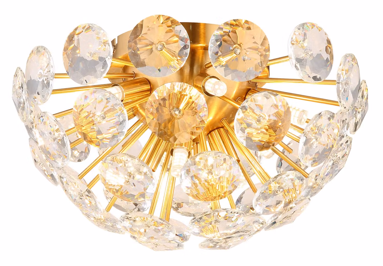 Lampada da soffitto Globo Lighting, struttura in metallo dorato, cristalli K9 trasparenti, diametro: 390 mm, altezza: 220 mm, esclusa lampadina: 10 x G9 7W 230V