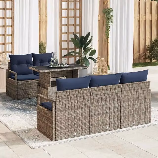 Set Divano da Giardino 6 pz 5-Numero di posti Grigio polyrattan 3348741