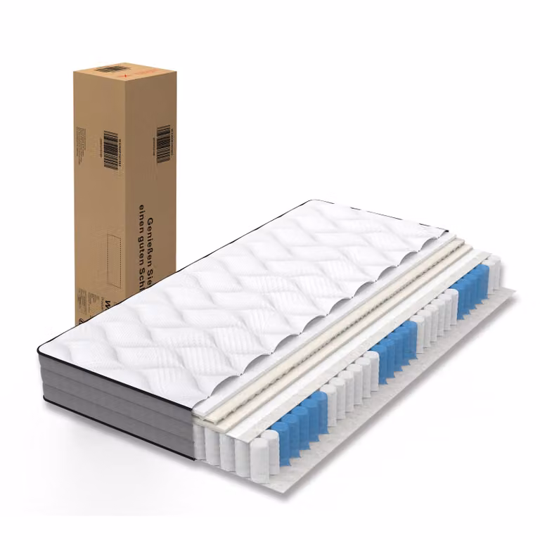 Materasso a molle insacchettate Flieks, 90x200 cm, materasso a molle H3, 20 cm, materasso ergonomico con 7 zone, colore bianco