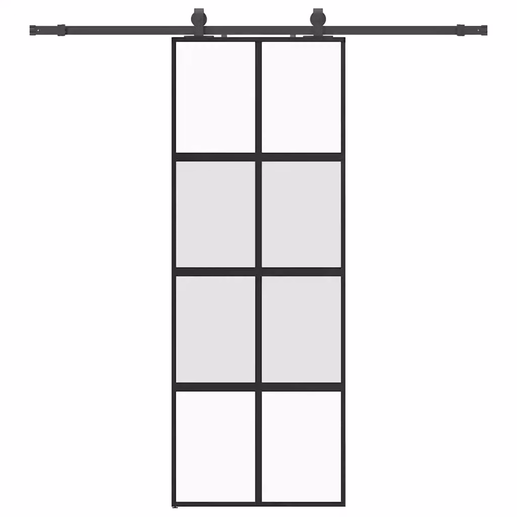 Porta Scorrevole VIDAXL in Vetro Temperato Trasparente con Telaio in Alluminio Nero L: 76 cm, H: 205 cm – 2