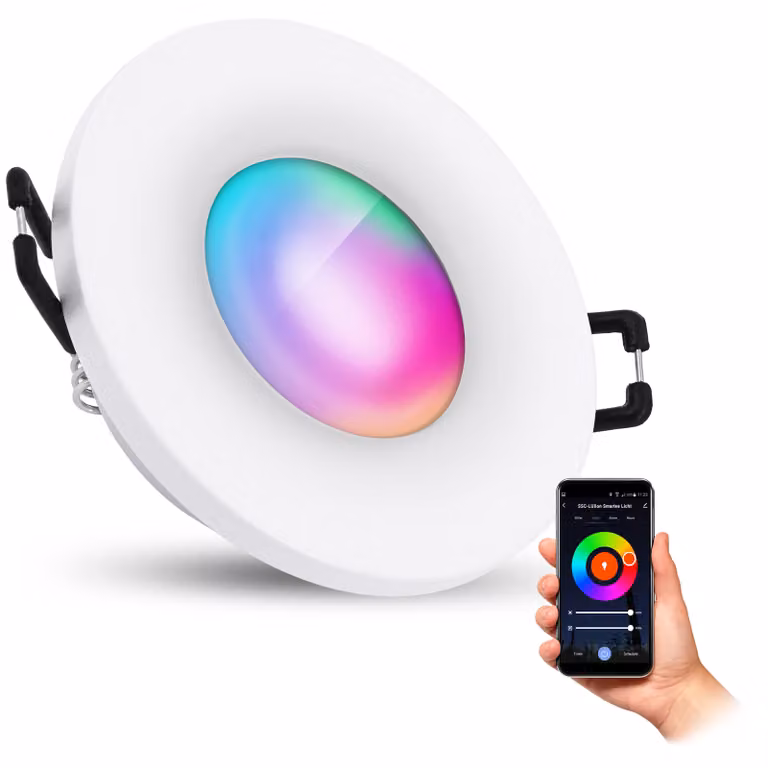 SSC-LUXon BEDA faretto da incasso per bagno IP65 piatto dimmerabile Smart incl. WiFi Lampada LED (tonalità RGB e bianco) - Spot compatibile con Alexa, Siri e Google
