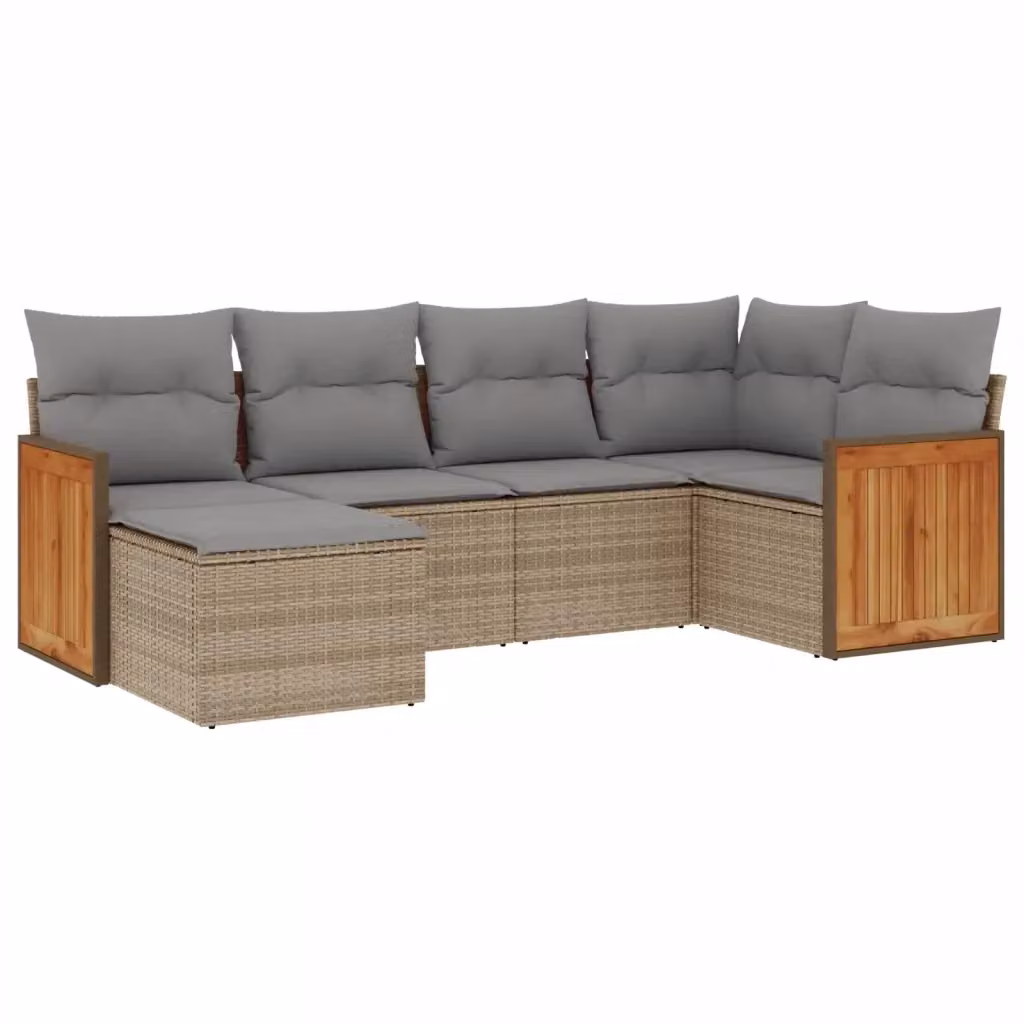 vidaXL Set Divano da Giardino a L 6 pz in Polyrattan con Cuscini Beige e Grigio e Ottoman – 2
