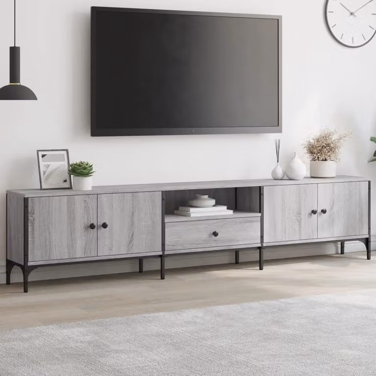 Mobile TV moderno vidaXL con cassetto, colore grigio, L 200 x P 25 x H 44 cm