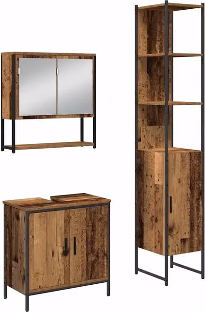 Set di mobili per il Bagno | Armadio da bagno 3 pz Marrone Legno multistrato