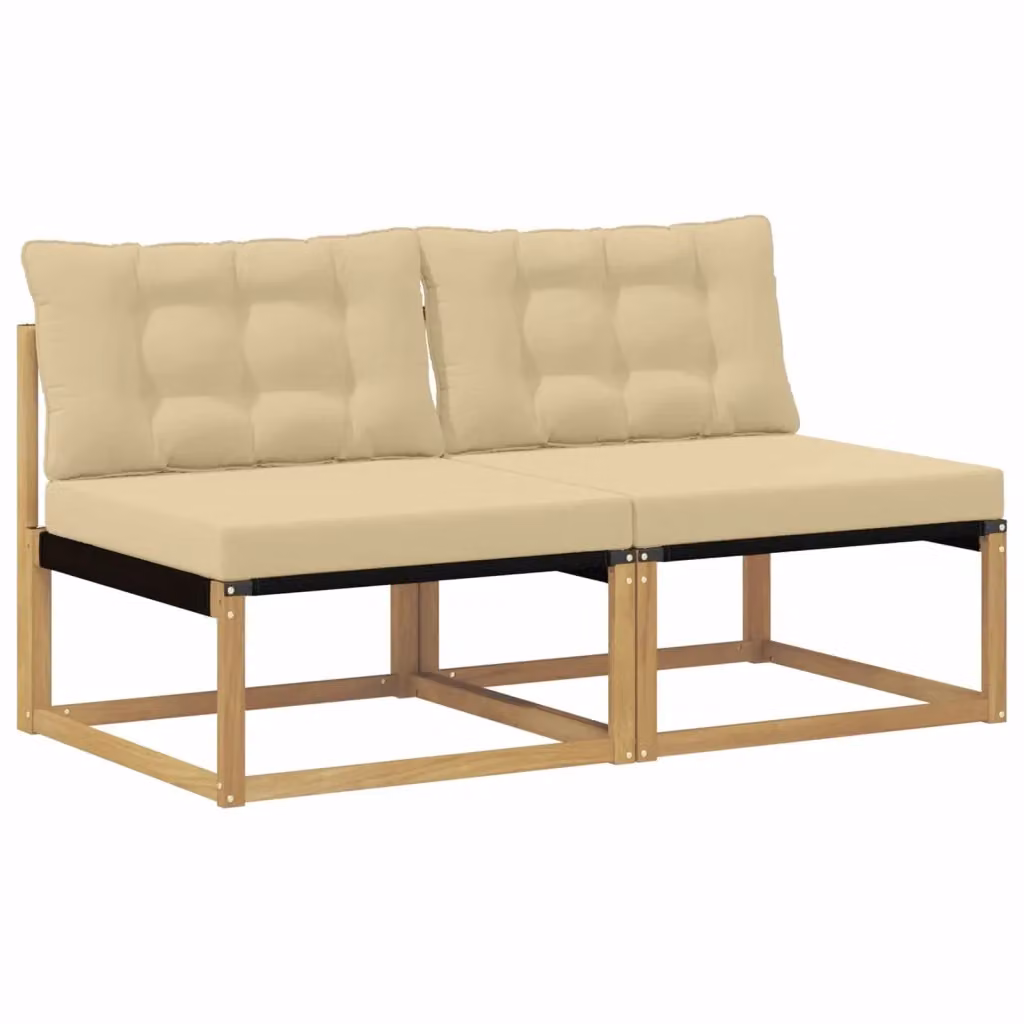 Divano centrale da esterno vidaXL in legno di acacia massello con cuscini beige e tessuto resistente ai raggi UV – 2