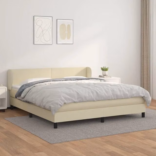 Letto Ibrido con Giroletto a Molle e Materasso vidaXL in Similpelle Beige e Bianco L/P: 160 x 200 cm