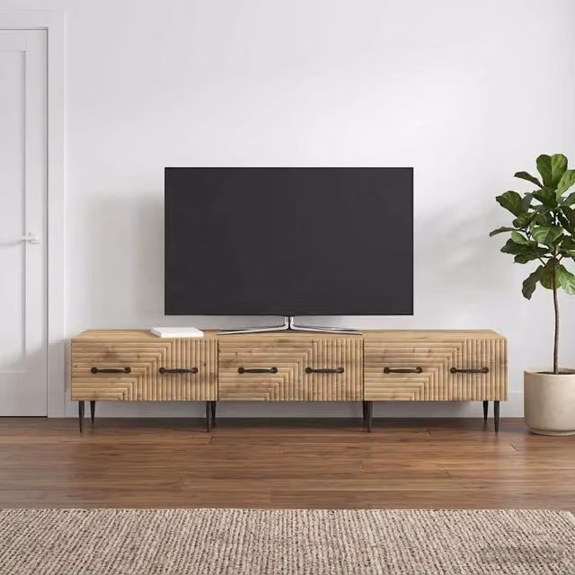 Mobile TV vidaXL in stile vintage in legno e metallo, colore marrone rovere, L 147 x P 34,5 x H 30 cm – 1