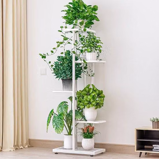 Vasi da fiori metallici a 5 piani – Adatti sia per interni che per esterni – Colore bianco – Dimensioni 41x22x98 cm