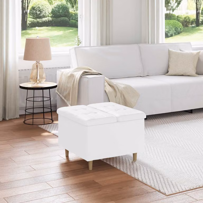 Pouf con storage vidaXL in pelle sintetica bianco L/P/H: 60 x 60 x 45 cm