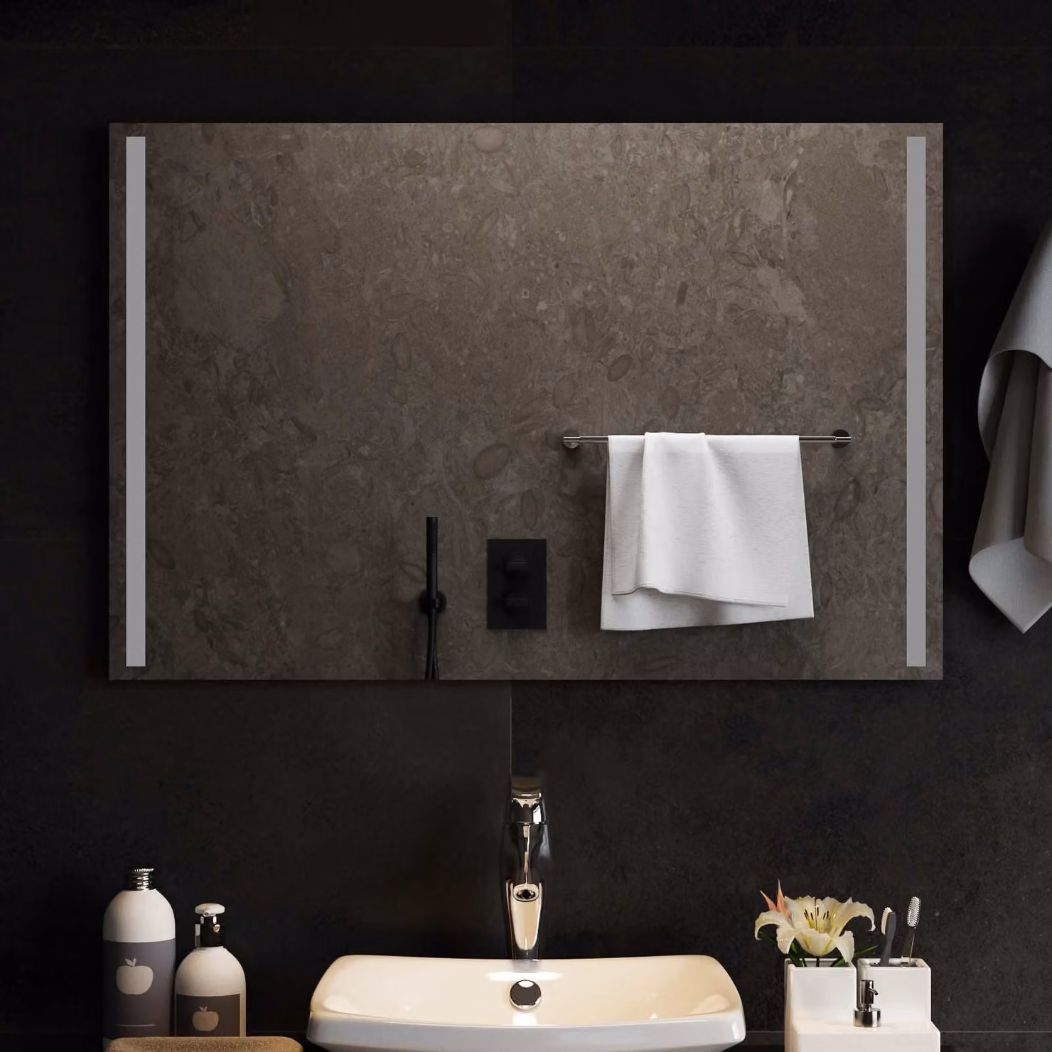 Specchio da bagno moderno vidaXL con illuminazione LED in vetro temperato, L 90 cm x H 60 cm