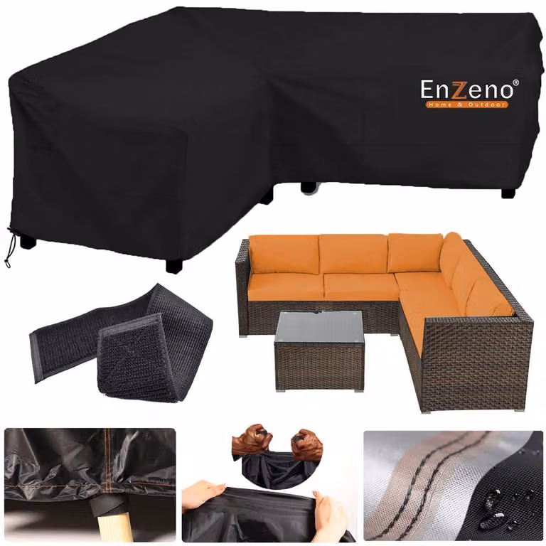 Copertura per mobili da giardino, forma a L, impermeabile, tessuto Oxford 420D, dimensioni 260x210x87 cm