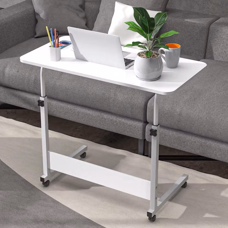 Tavolo regolabile in altezza per laptop, dimensioni 80x40 cm, colore bianco, con rotelle