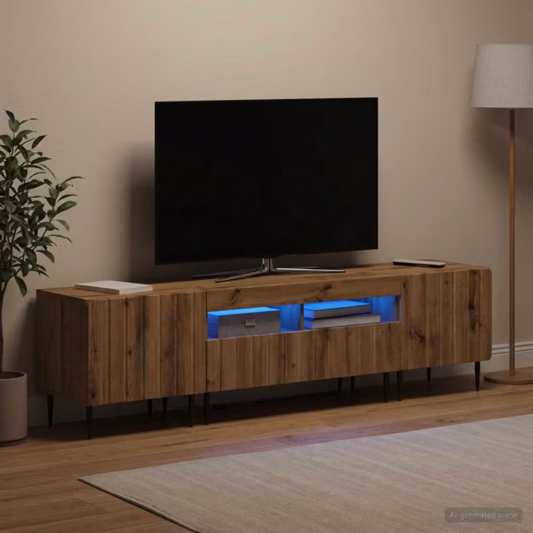Mobile TV LED vidaXL ZWOLLE moderno in legno e MDF, colore rovere e grigio, L: 181 cm, P: 43 cm, H: 81 cm