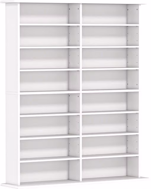 Libreria porta CD HOMCOM in legno con 16 ripiani regolabili, design moderno, colore bianco, L: 106.5 cm, P: 24 cm, H: 126.3 cm – 1