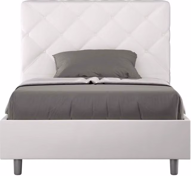 Letto queen size senza rete imbottito 150x210 similpelle bianco Priya
