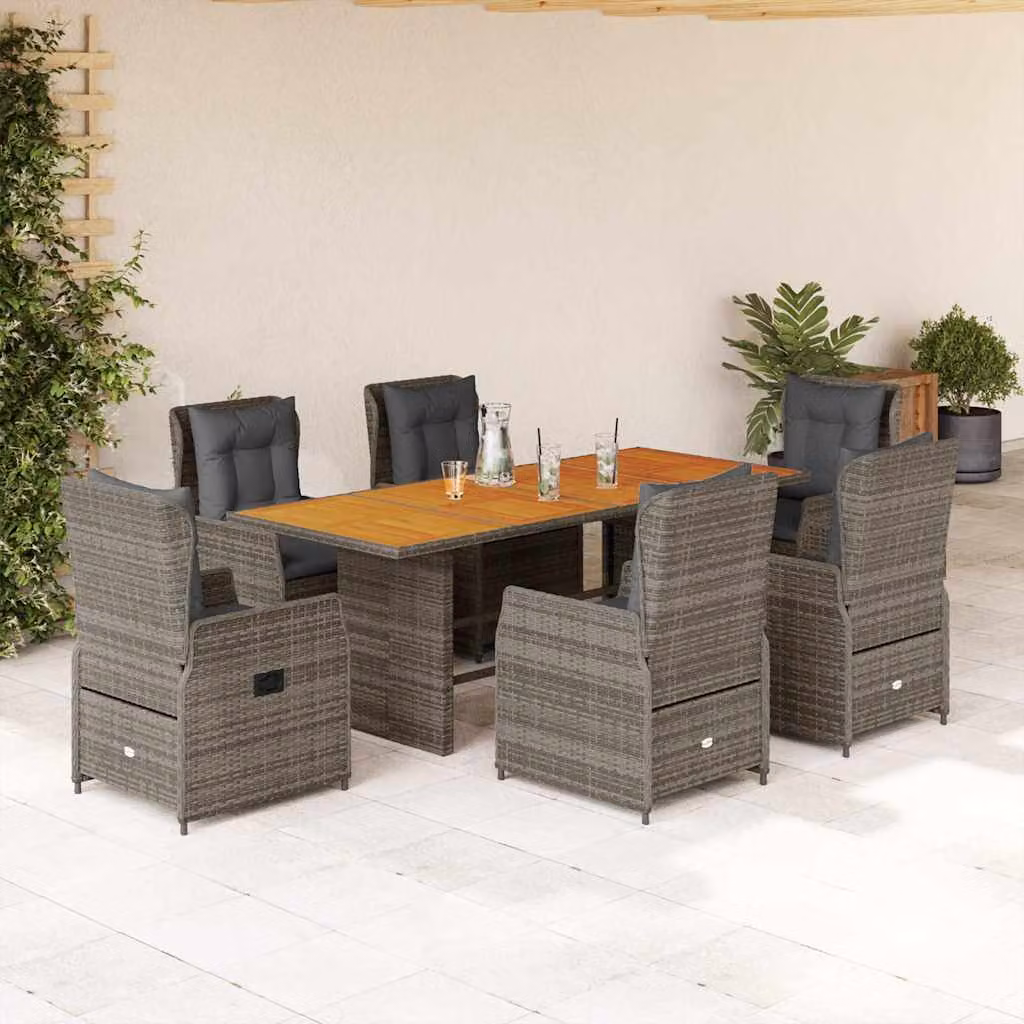 vidaXL Set da Pranzo da Giardino 7 pz in Polyrattan e Legno di Acacia Grigio – 1